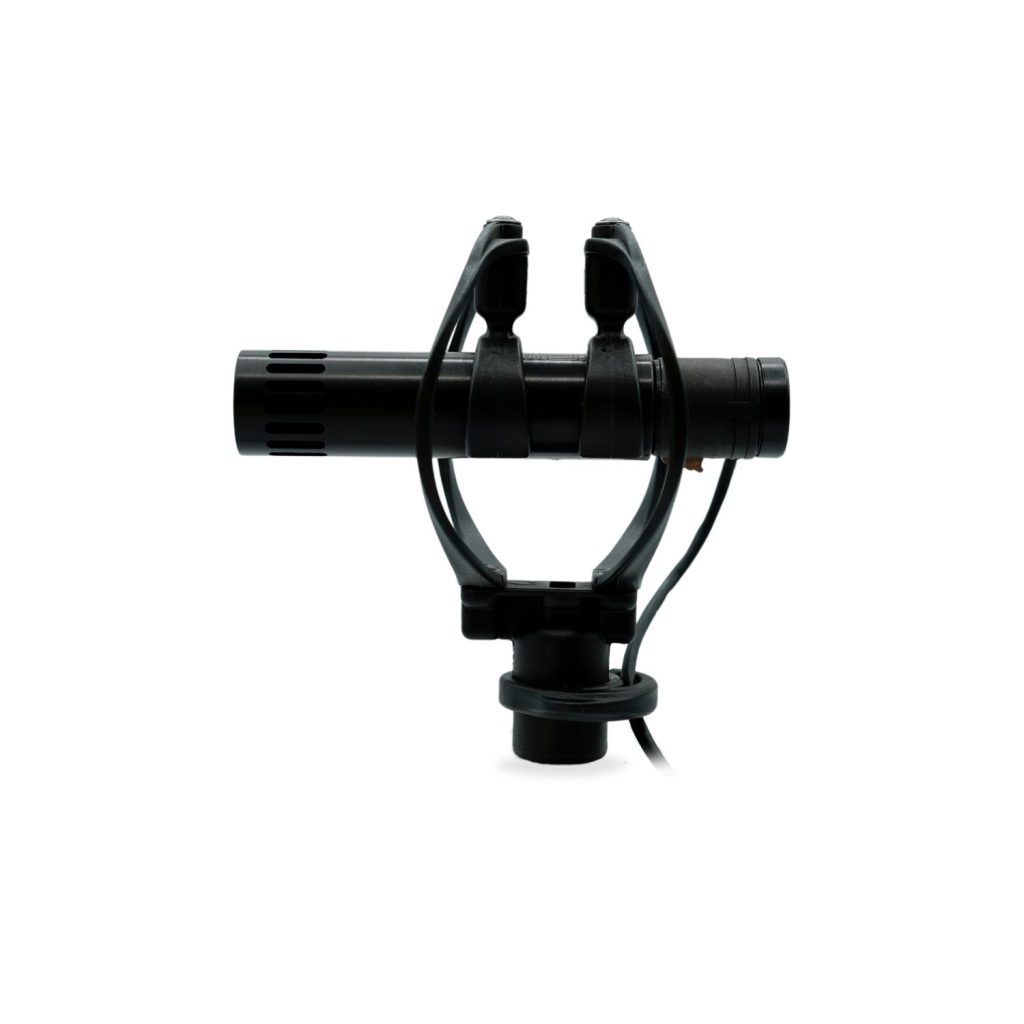 RAD-2 shock mount showing microphone clip attachment and cable retention features