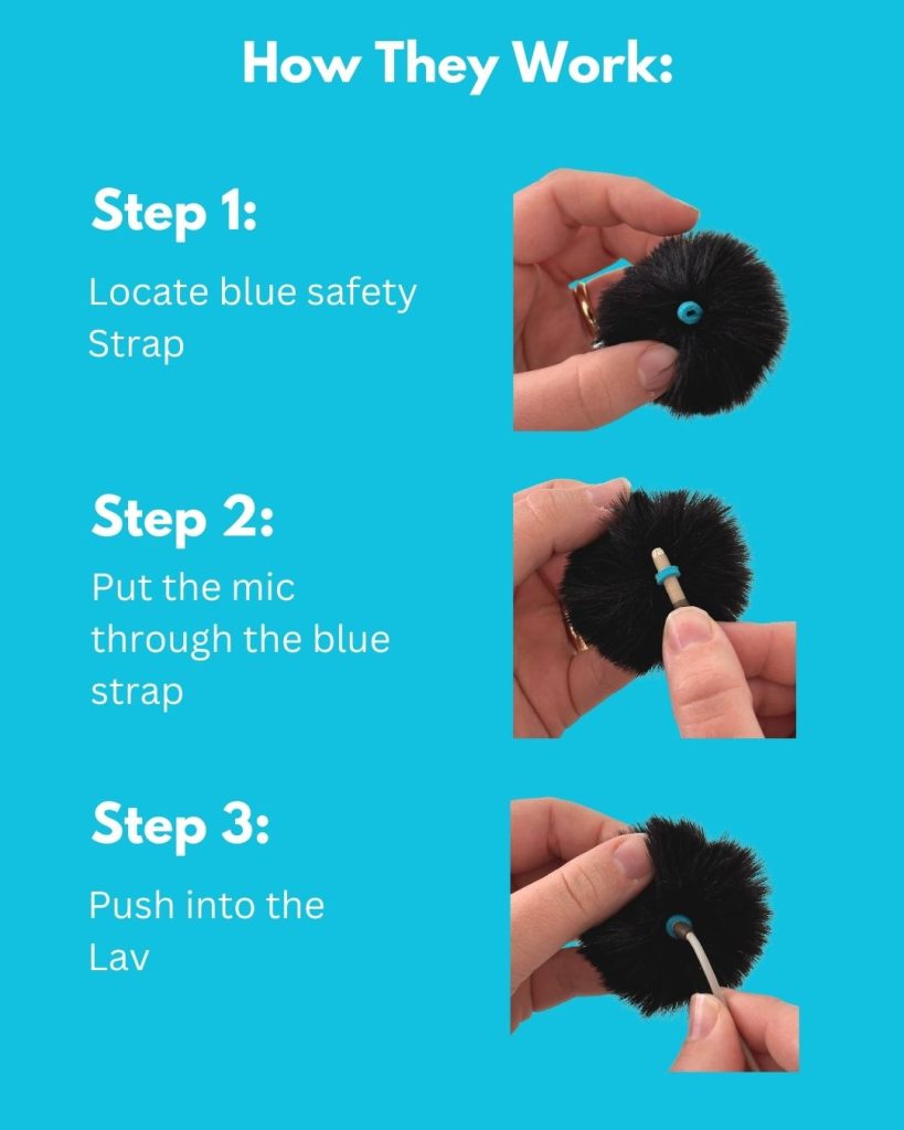 Installation instructions diagram for foam core windshield on lavalier microphone