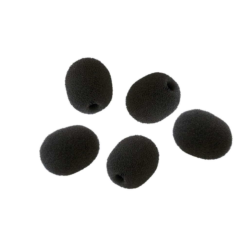 Single black foam windshield fitted on small lavalier microphone capsule