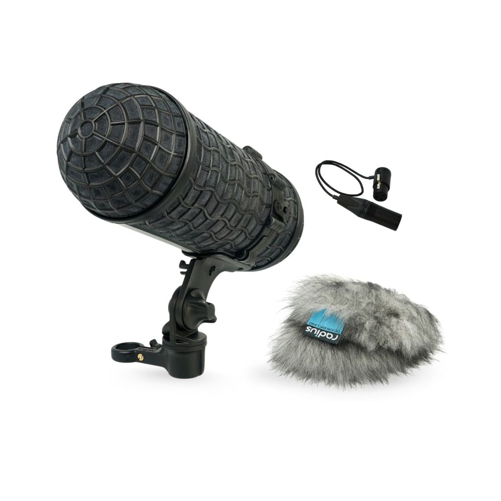 Mini-ALTO 180 windshield kit with RAD-2 shock mount and XLR cable on white background
