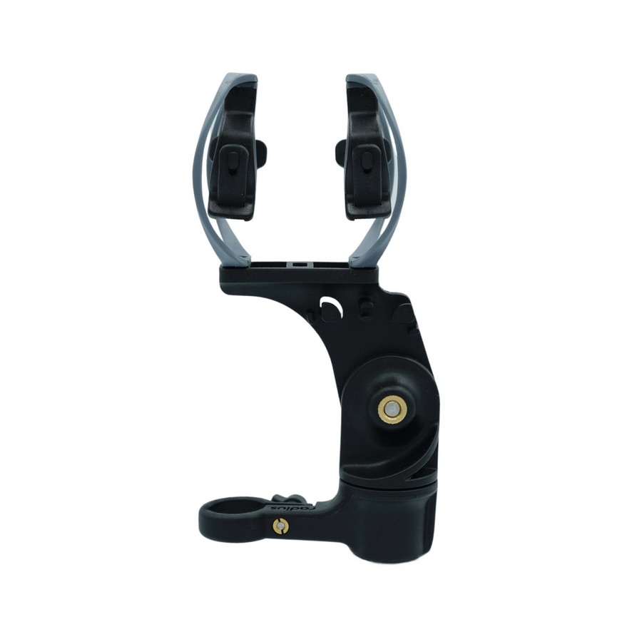 Side angle view of shock mount with grey hoops showing profile and clip positioning