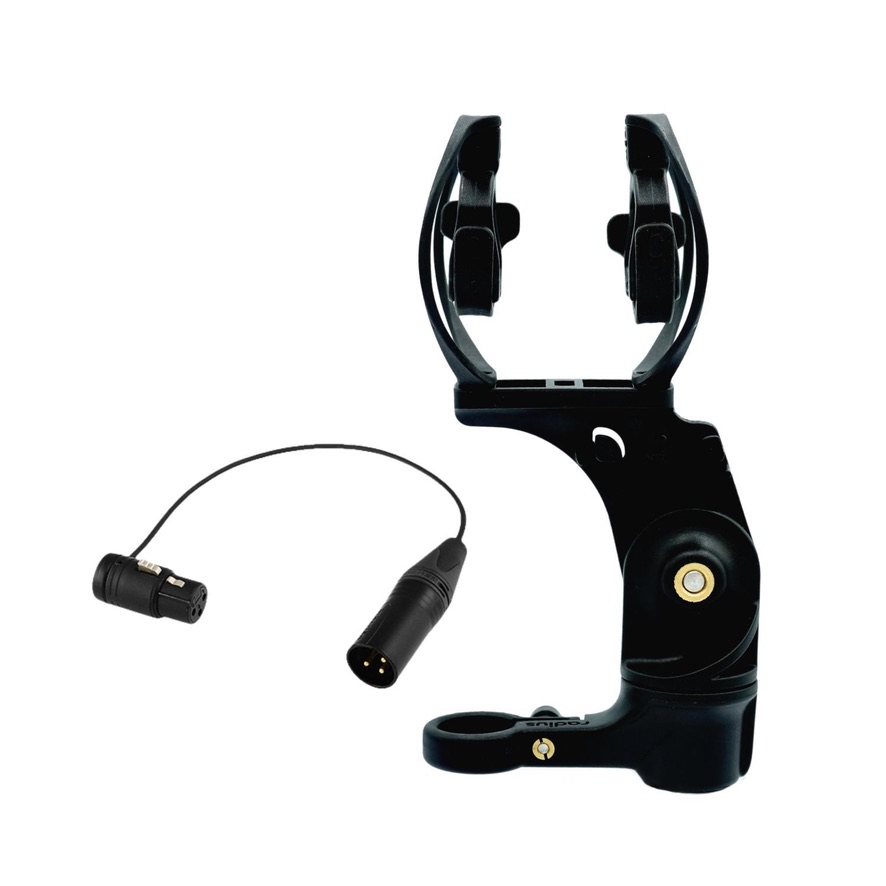 Complete RAD-1 shock mount assembly with integrated XLR cable and rotatable connector