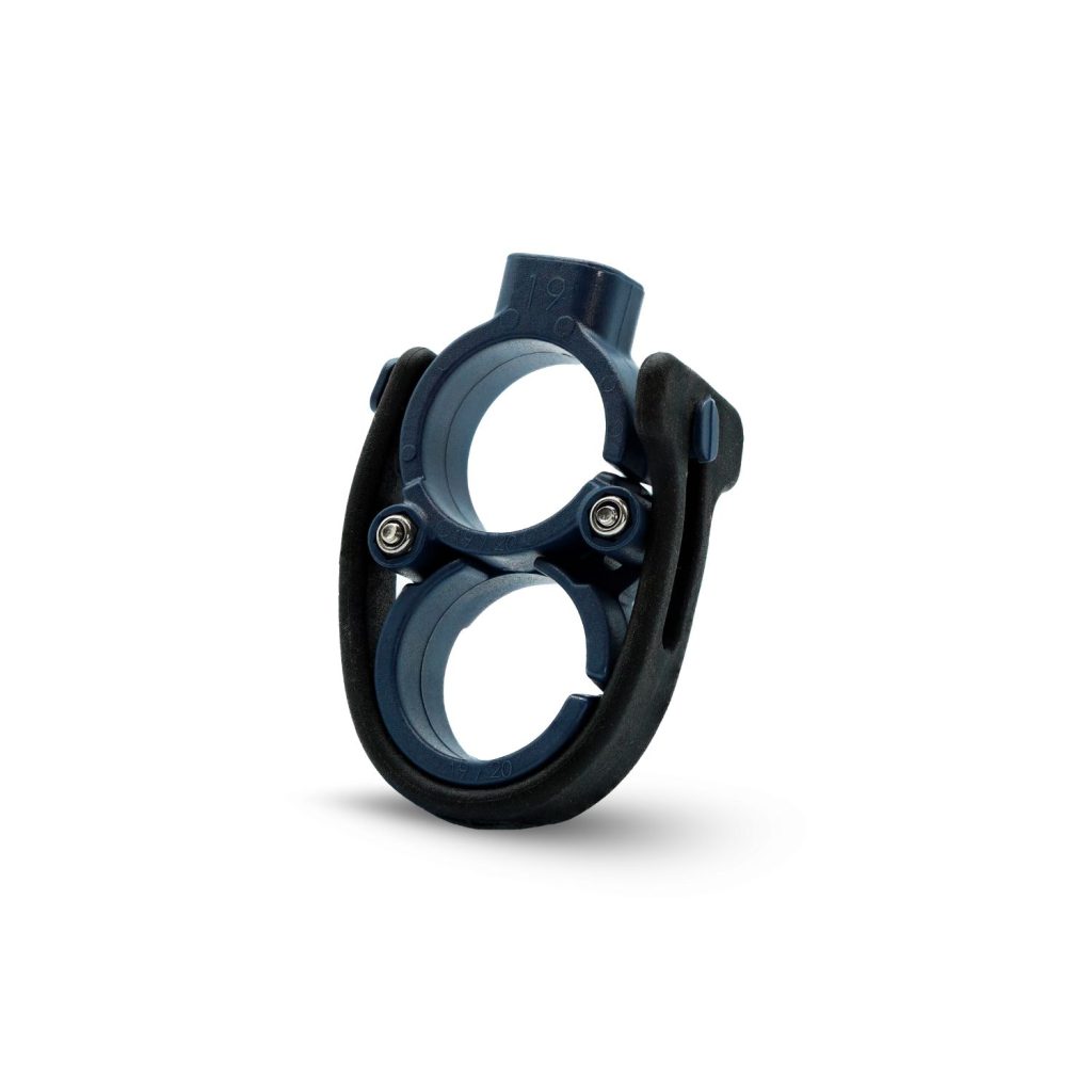 RAD MS19 double mic clips pair showing blue mounting hardware with adjustment screws