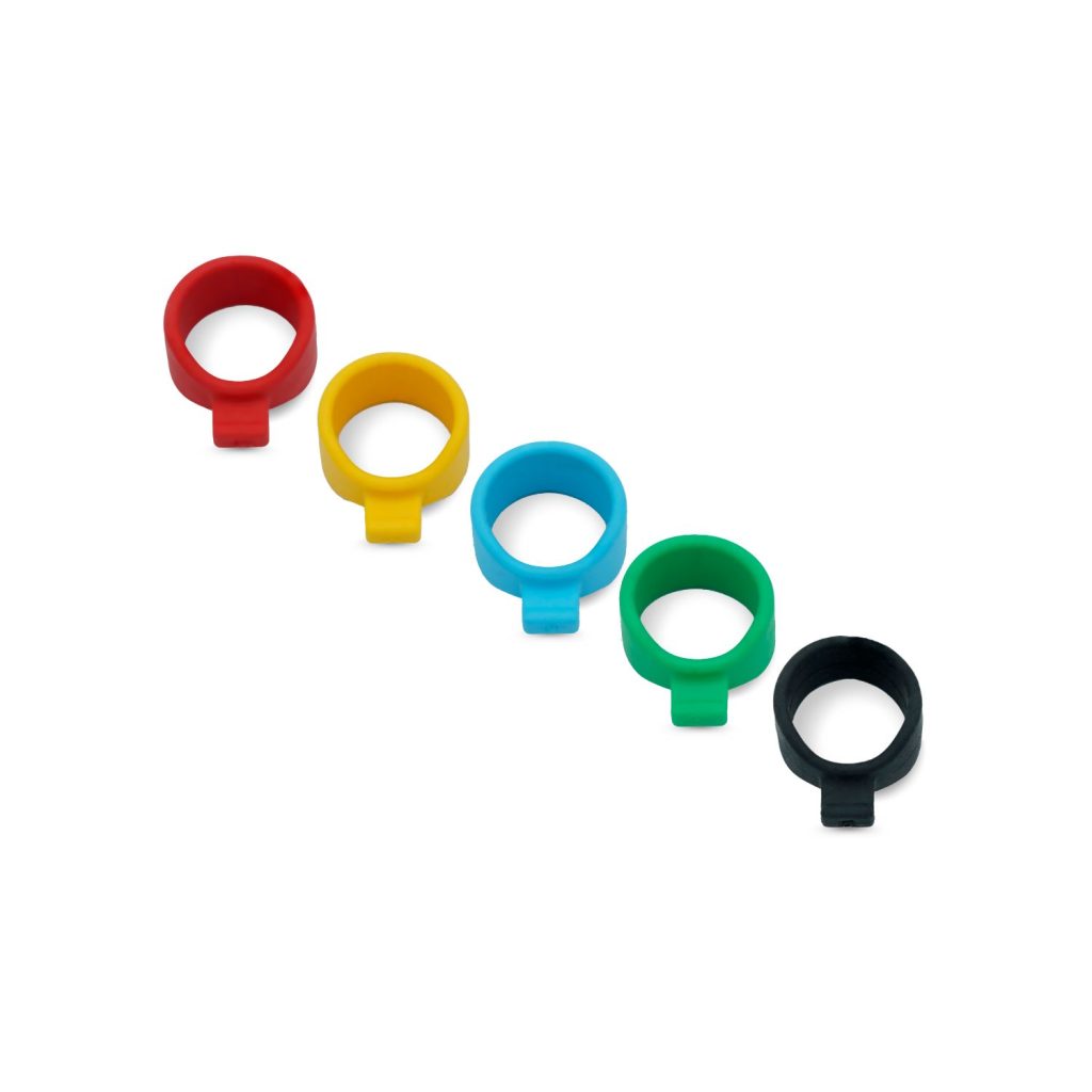 Multi-colour microphone bands displayed showing different colour options for identification