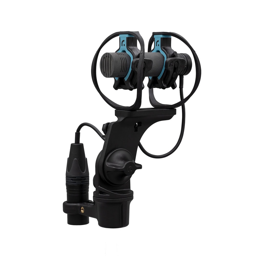 RAD-1 shock mount showing interchangeable suspension hoops in different firmness levels