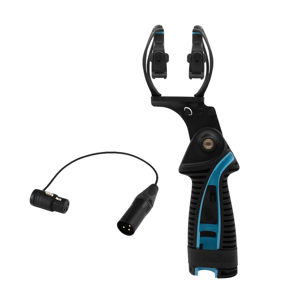 RAD-3 shock mount with pistol grip handle and XLR cable connection