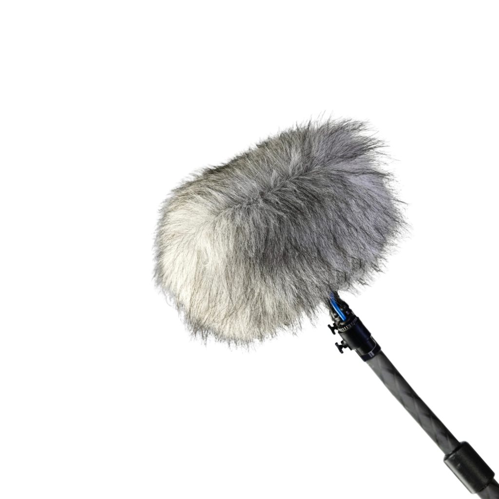 Grey synthetic fur windcover for Cinela COSI-S windshield with snap fasteners and drawstring closure