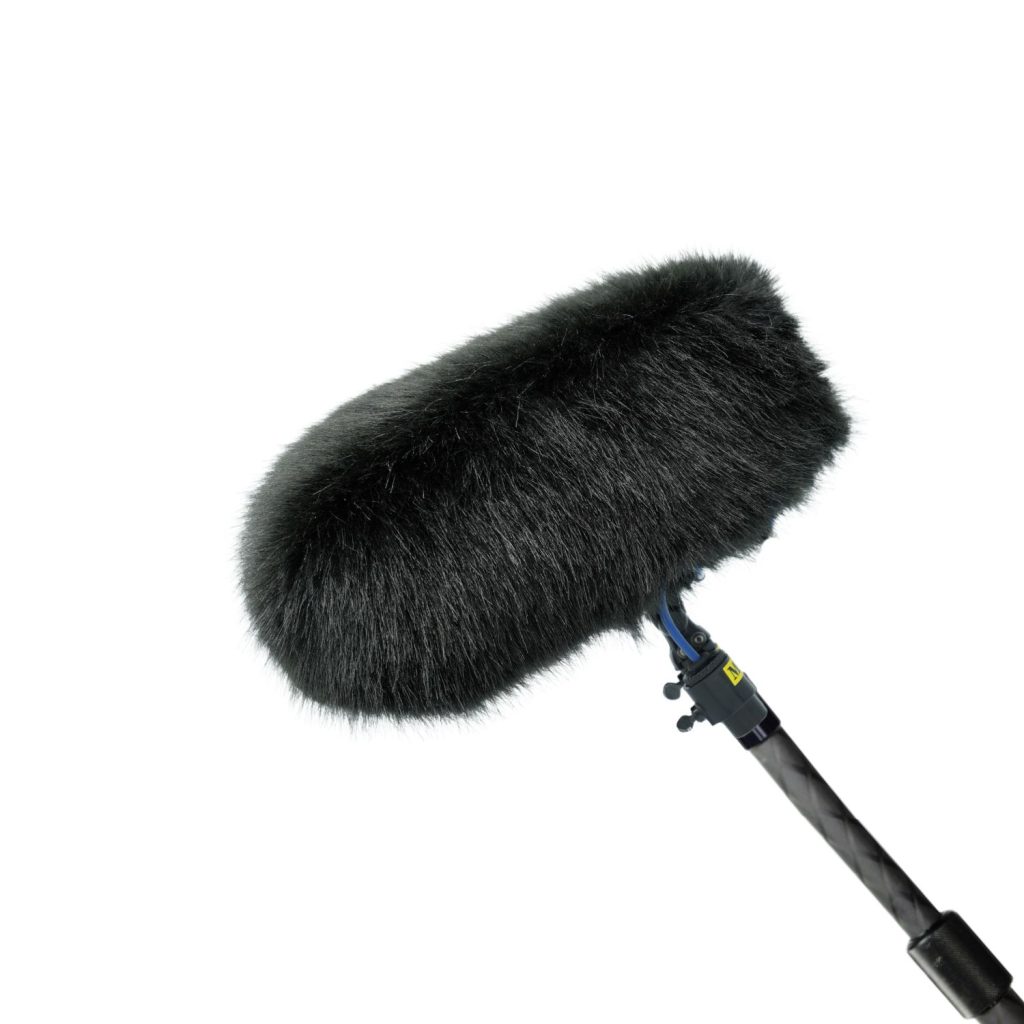 Radius replacement windcover shown fitted on Cinela COSI-XL microphone wind protection system