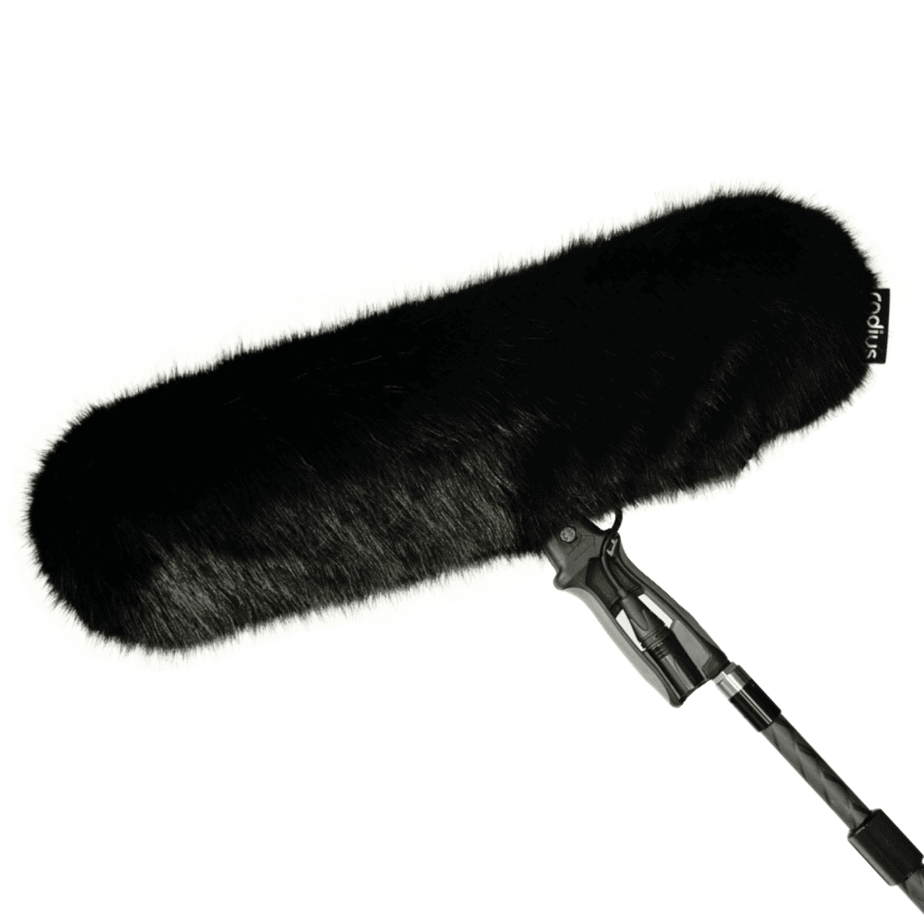 Black synthetic fur windcover designed for Rycote WS295 windshield system
