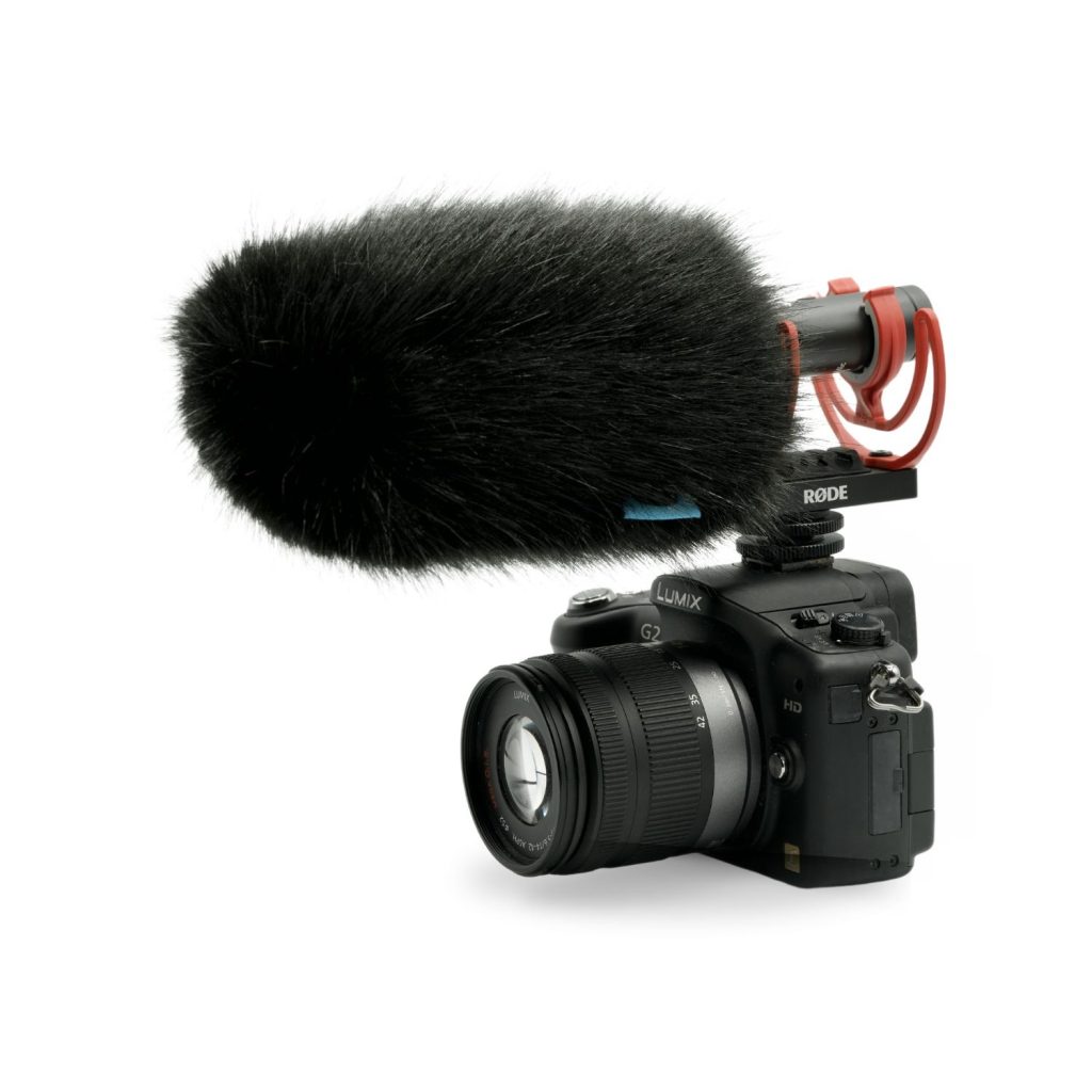 Black synthetic fur mini windcover for RODE VideoMic NTG microphone