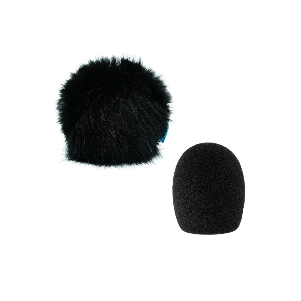 RODE VideoMicro microphone fitted with black foam windscreen attachment