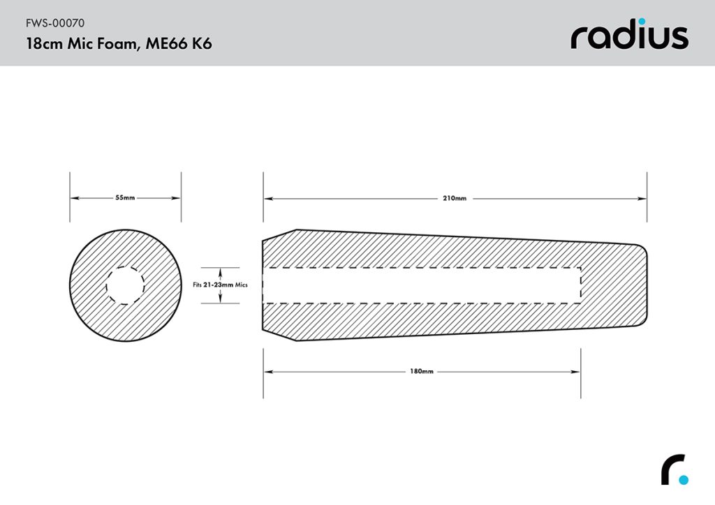 Technical dimensions diagram of Sennheiser ME66 foam windshield specifications