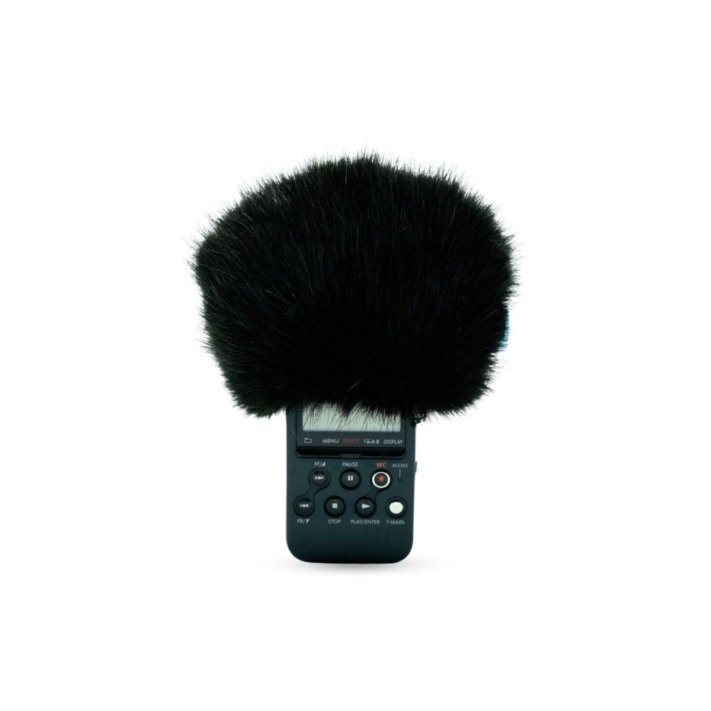 Sony PCM-M10 mini windcover with black synthetic fur covering recorder microphones