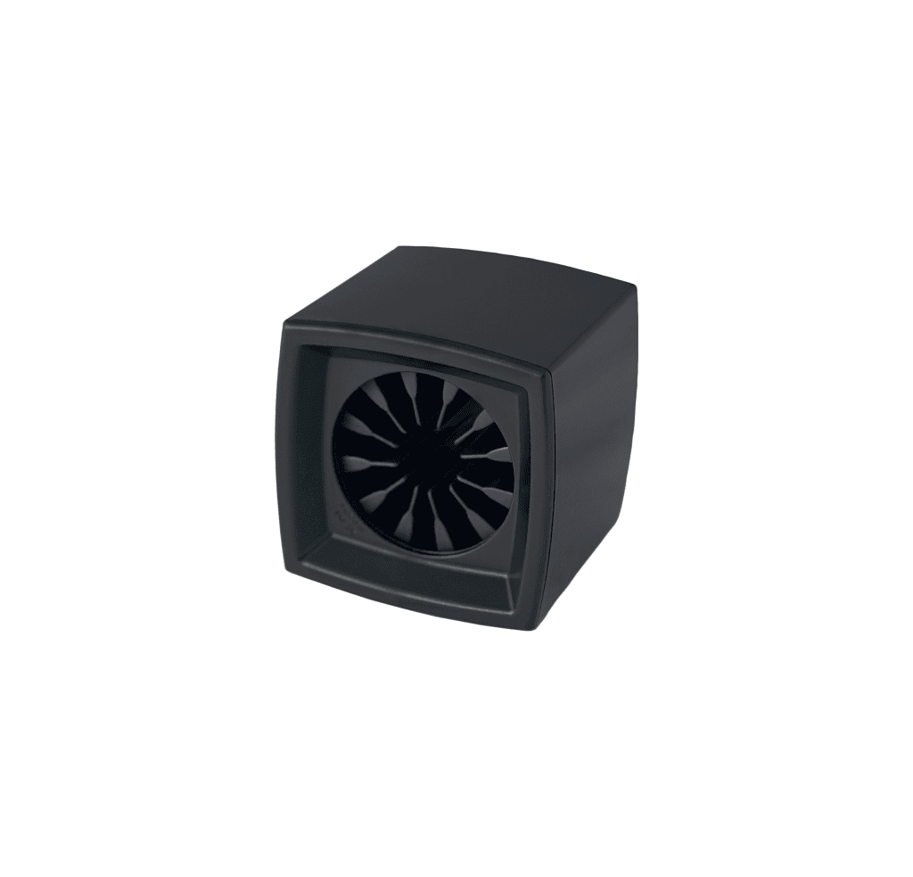 Square black mic flag showing four-sided logo placement areas