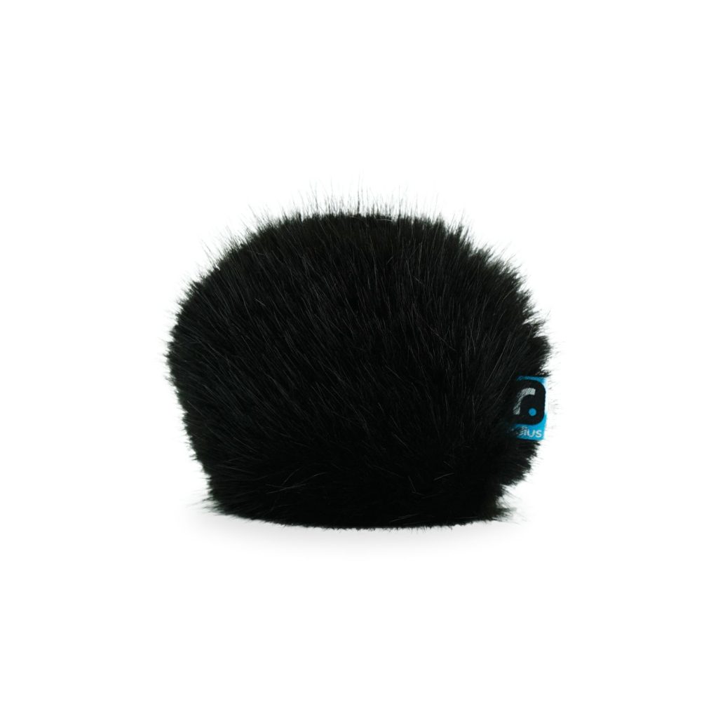 Black synthetic fur windcover fitted on Tascam DR-07X portable recorder
