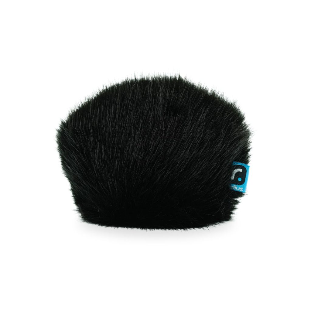 Tascam DR-40X mini windcover with black synthetic fur covering recorder microphones