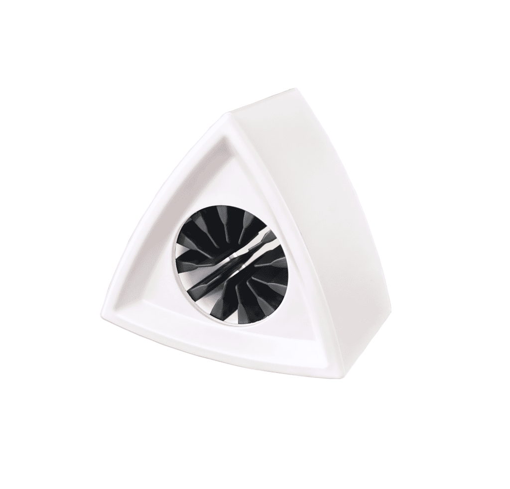 Triangle white mic flag showing three-sided logo placement surfaces