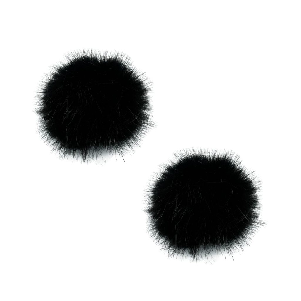 Black synthetic fur mini windcovers for Lom Uši, FEL Clippy and Oaka Verdi microphones showing pair configuration