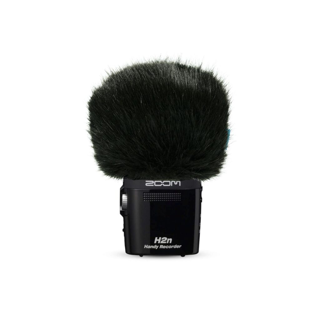 Zoom H2n windcover with black synthetic fur covering recorder microphones