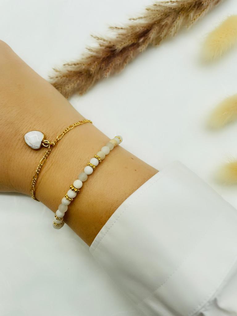 Dopplearmband Perlen und Gliederkette gold