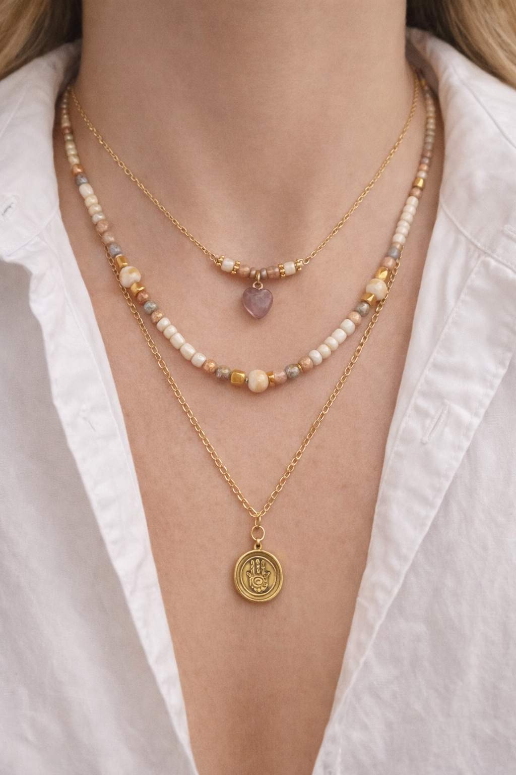 Boho Ketten Set mit goldfarbenen Elementen