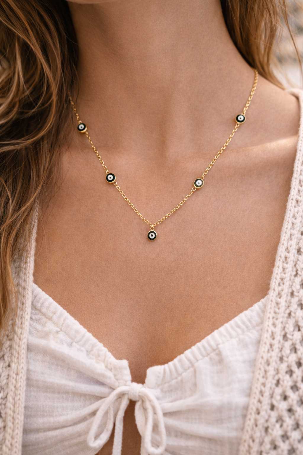 Evil Eye Kette Schwarz Gold 925 Silber LIUSH