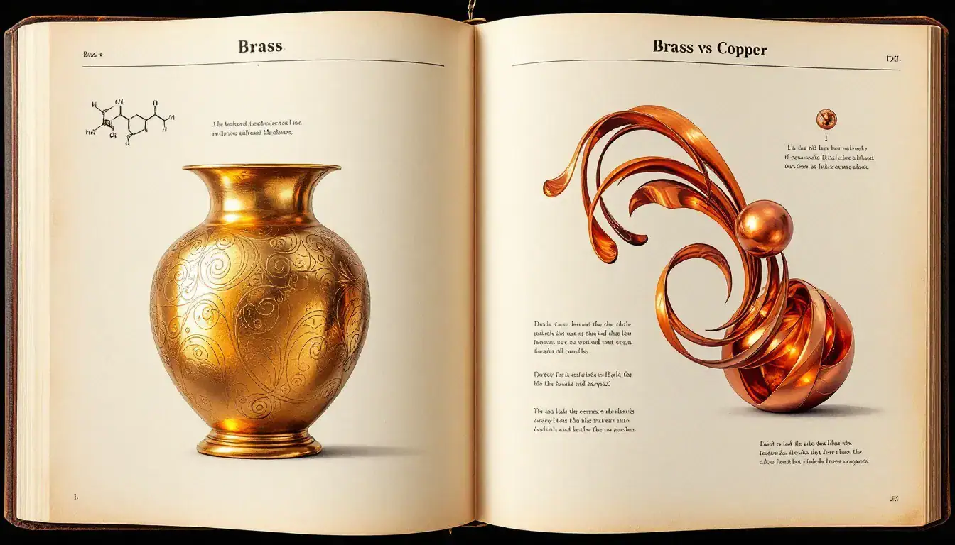 Decorative items made from brass and copper showcasing their visual differences.