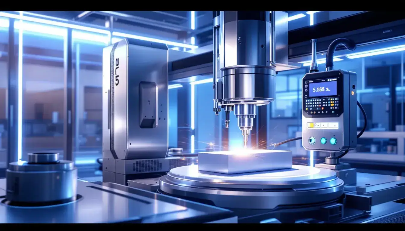An illustration of a 5 axis CNC machine in operation, showcasing its capabilities in precise machining.