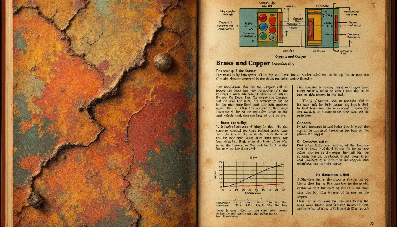 A graphic representation of corrosion resistance in different environments for brass and copper.