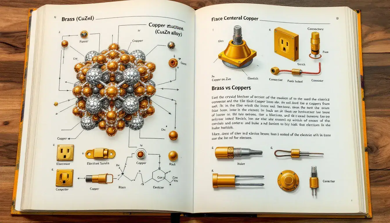 Electrical components made from brass and copper demonstrating their conductivity.
