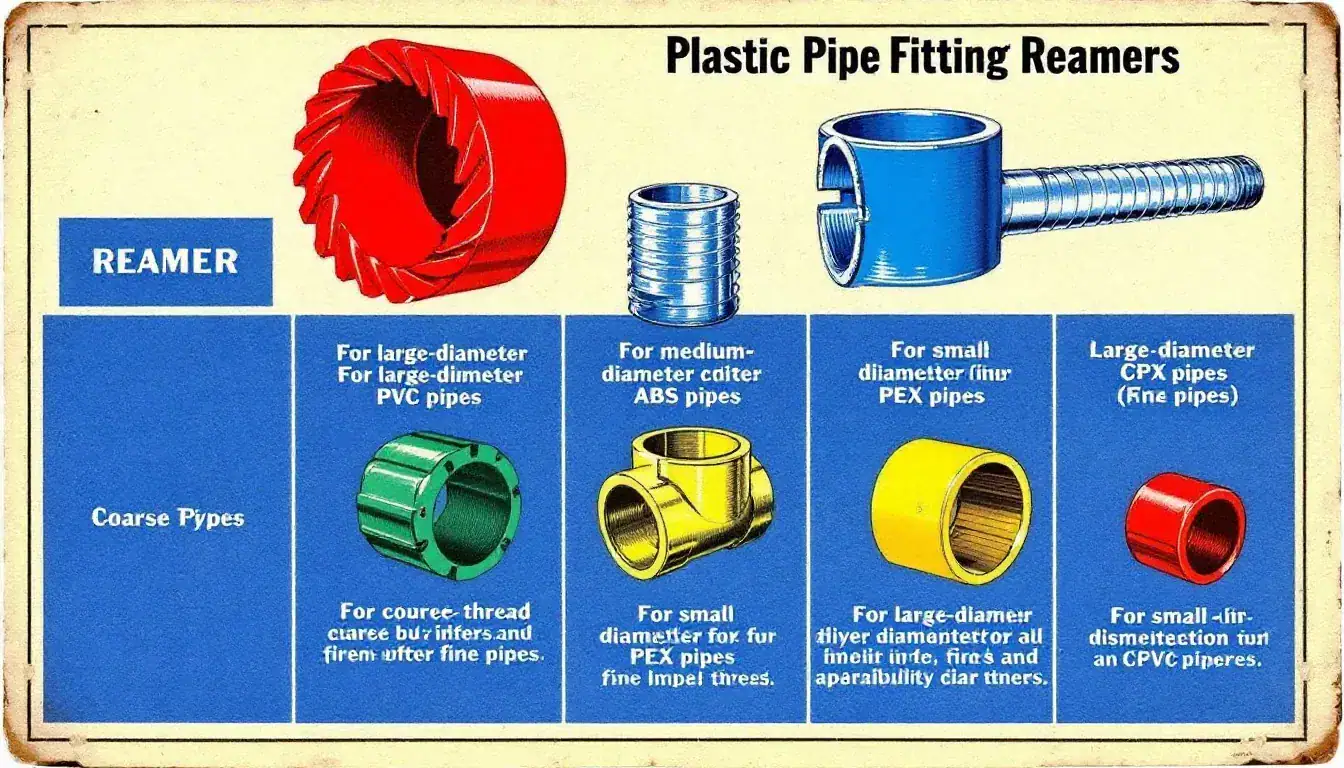 A comparison chart of different types of plastic pipe fitting reamers.