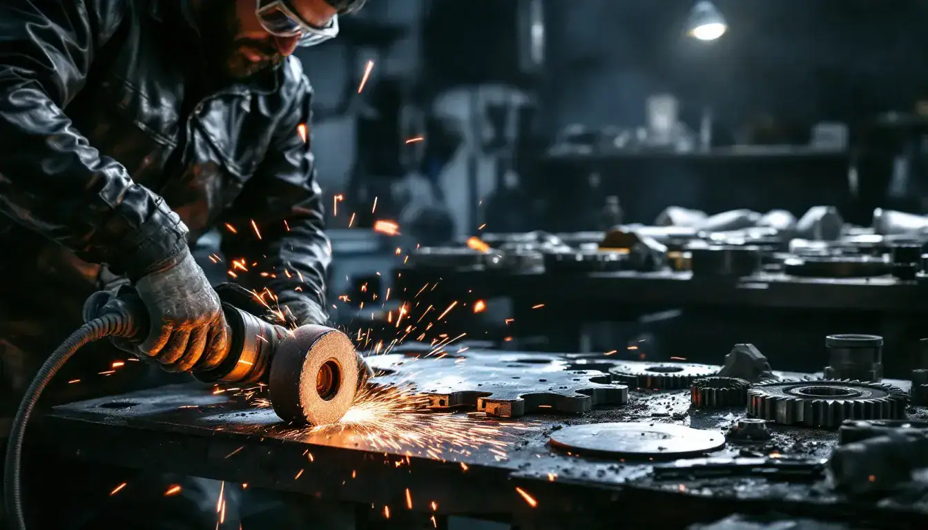 Finishing techniques being applied to metal fab parts.