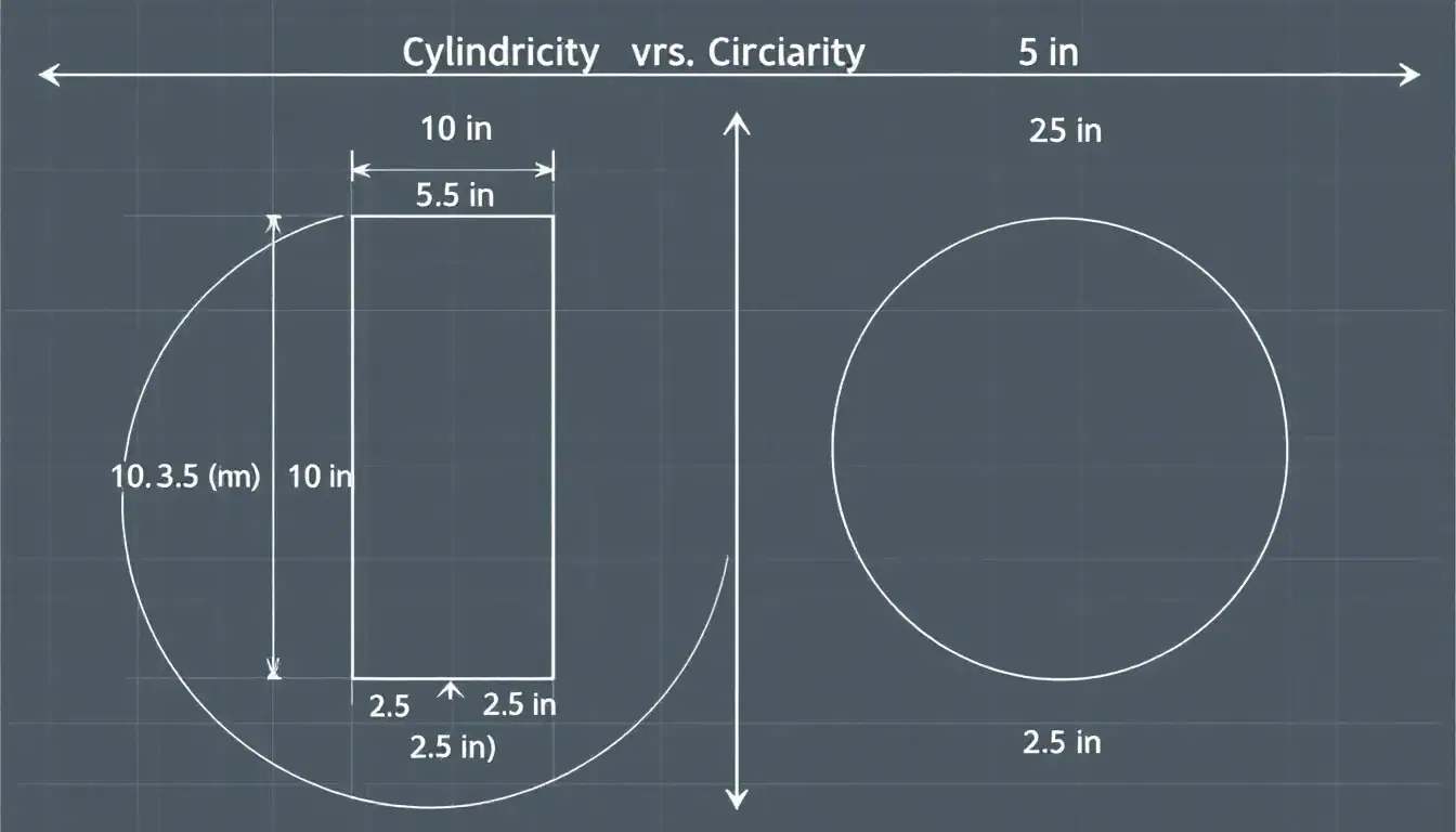 A comparison chart showing the differences between cylindricity and circularity.