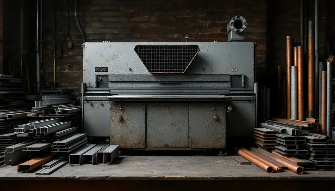 Different types of metal fab parts arranged for display.