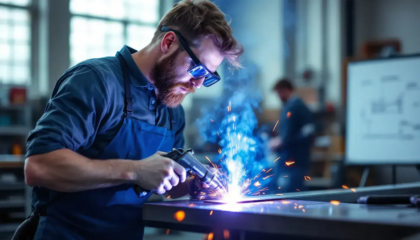 A visual representation of stick welding in action, demonstrating the technique.