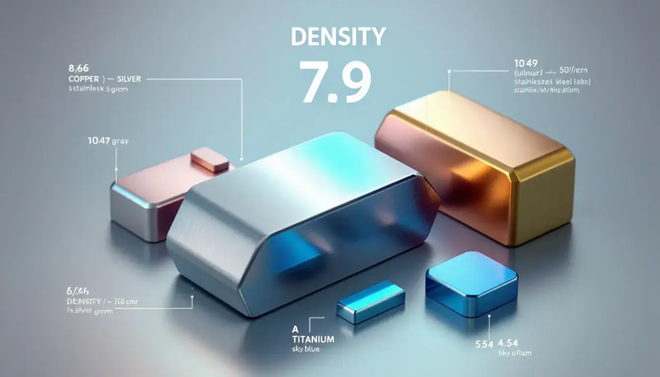 Visual representation of the density of stainless steel compared to other metals.