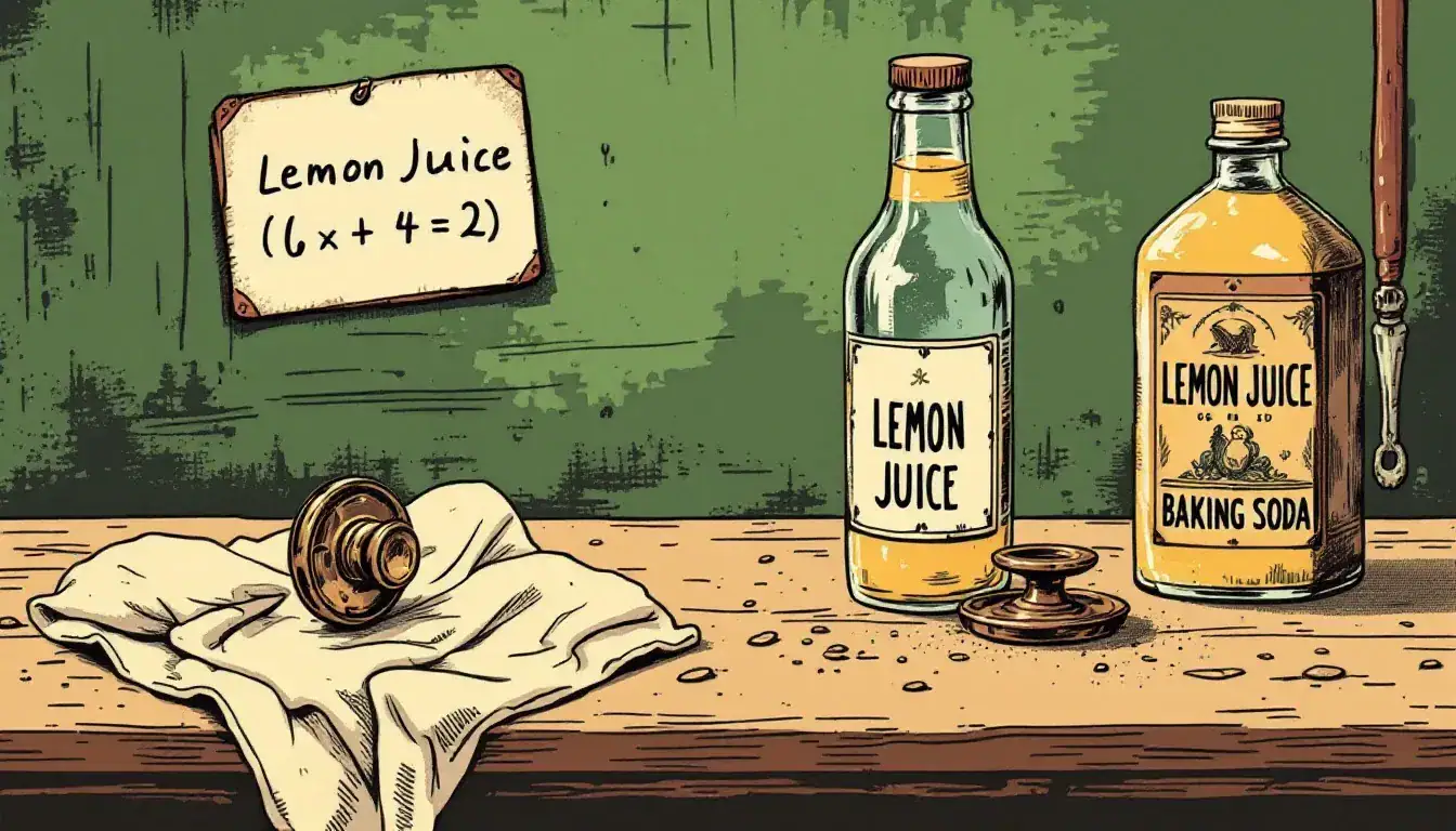 A mixture of lemon juice and baking soda being used to clean brass items.