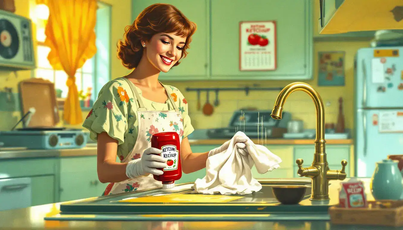 Using ketchup as a cleaning method for brass surfaces.