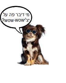 יציwow-wow מוטוריקל כלב צ'יוואווה, עם בלון דיבור של "מי דיבר פה על יצי-wow-wow?)