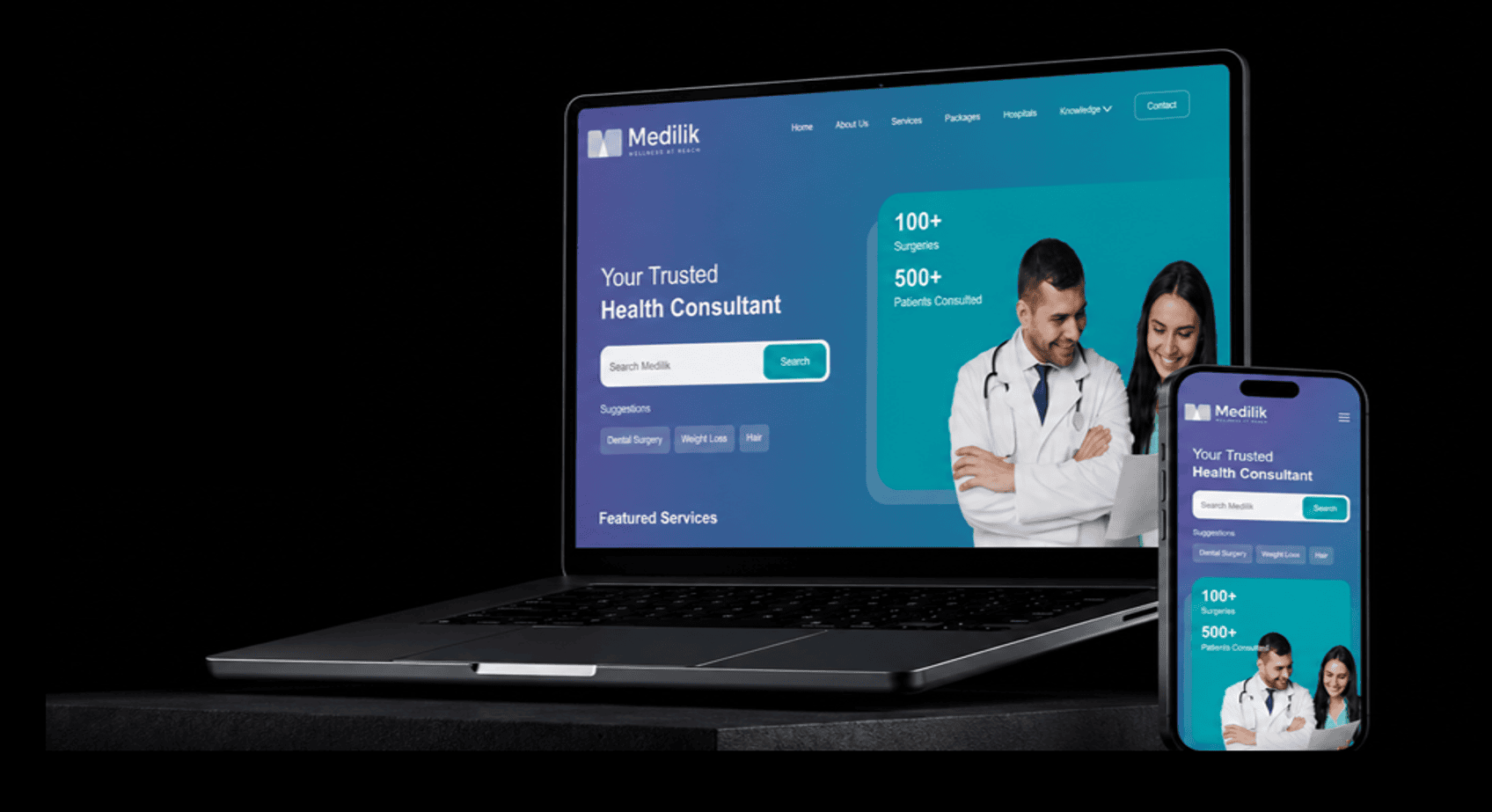 Medilik website screenshot across mobile devices