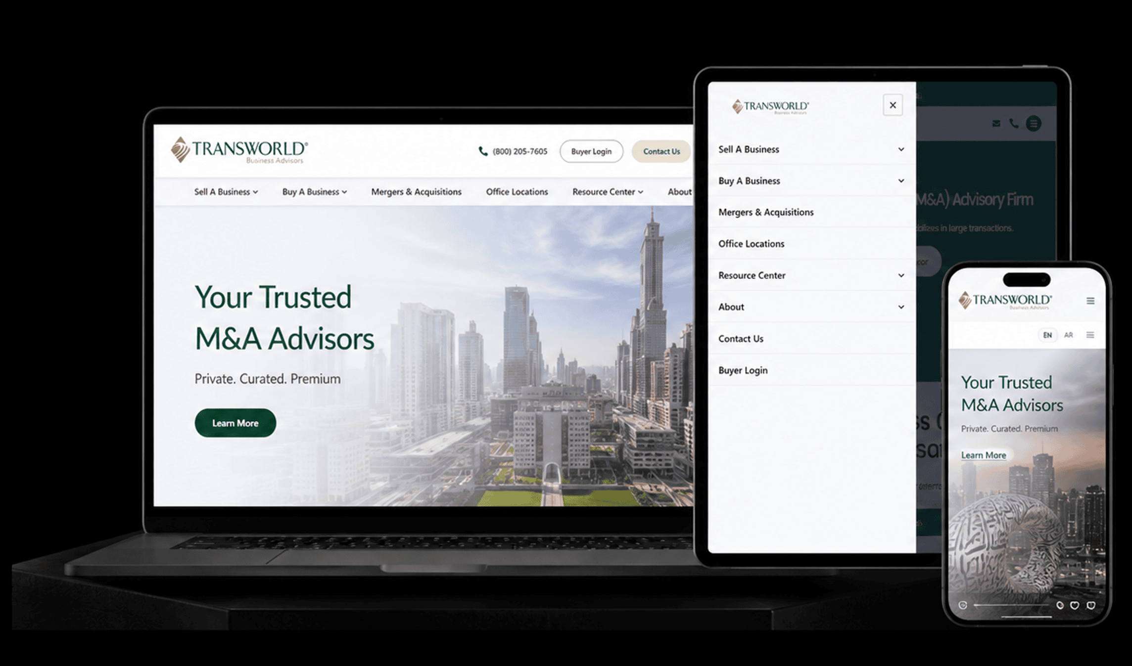Transworld website screenshot across desktop and mobile layout views