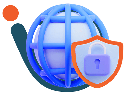 شعار شركة مزايا للأمن السيبراني مع الموقع الإلكتروني وقفل لحماية الويب.