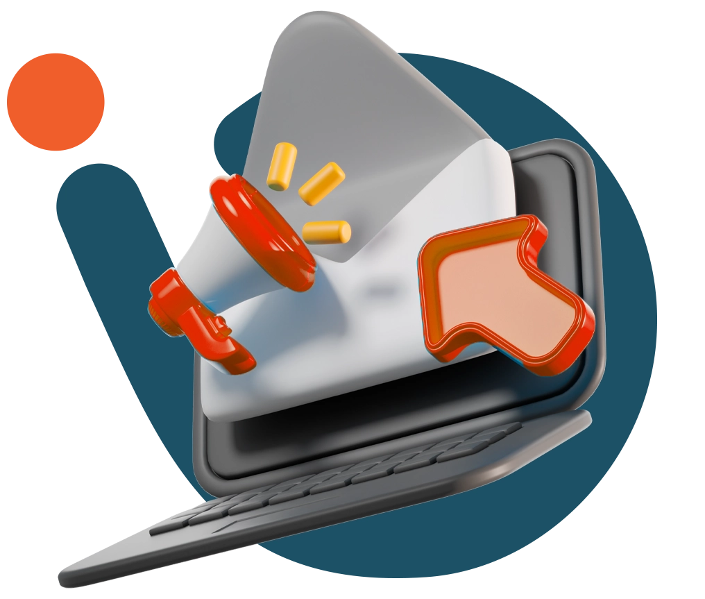 شعار شركة مزايا للحلول البرمجية المتكاملة مع مجموعة من العناصر ترمز إلى خدمات التسويق الإلكتروني