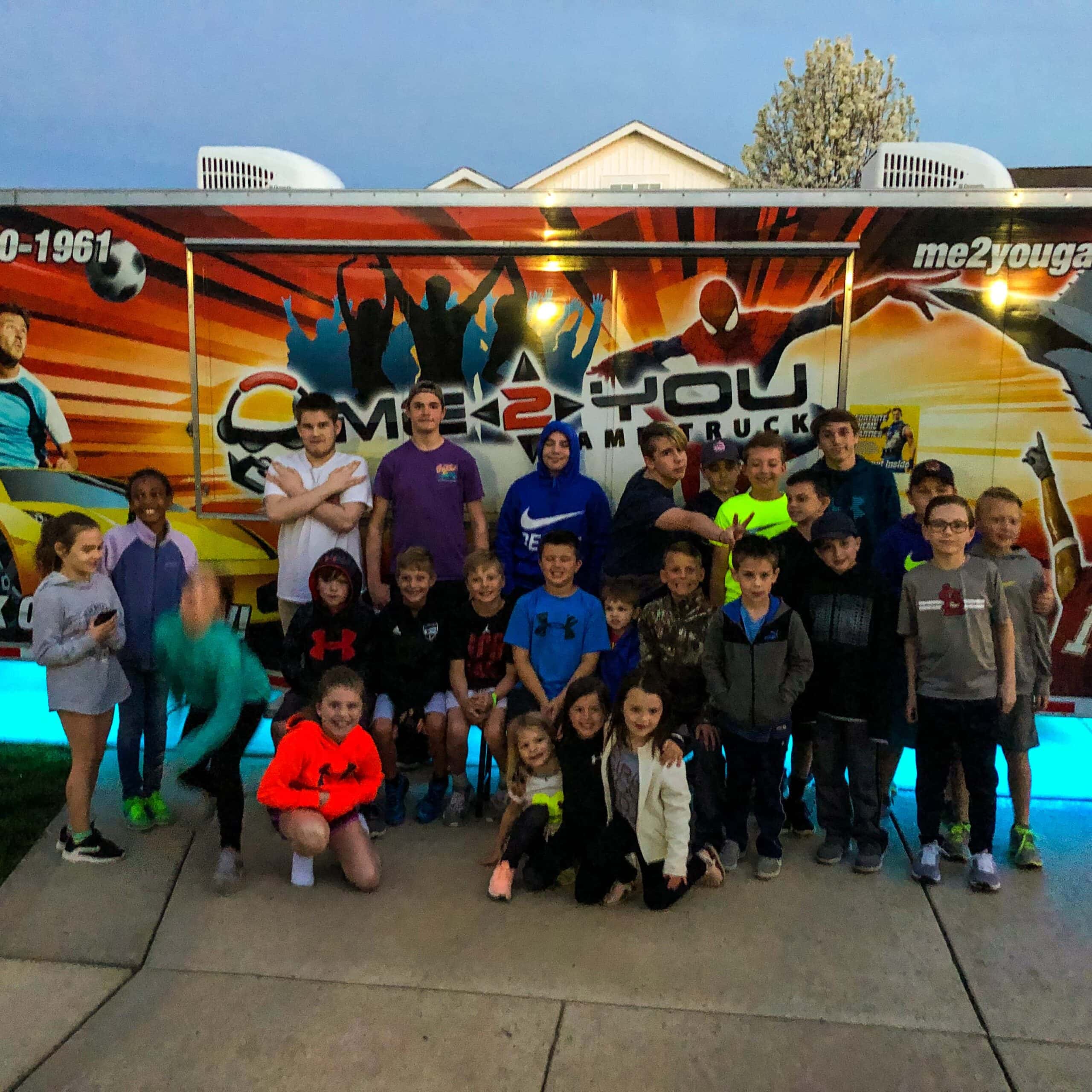 Me 2 You Game Truck parked outside a home for a birthday party in St. Louis