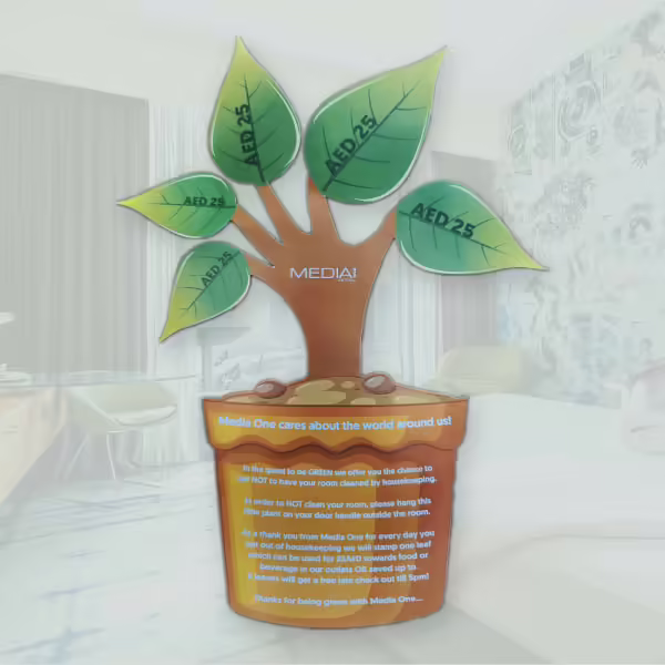 Media One Hotel's Green Leaf Initiatives promoting eco-friendly and sustainable hospitality practices.
