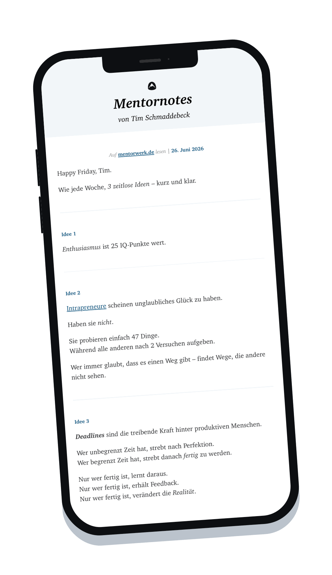 Mentornotes – der Newsletter fuer ambitionierte Ingenieure auf dem Smartphone