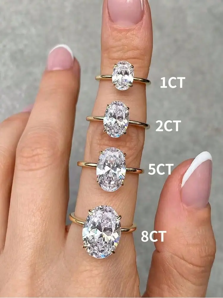 925 Sterling Silve 1-8CT Zircon Gorgeous Shiny Oval Stone Ring For Women Engagement Wedding Luxury High Quality Fine Jewelry