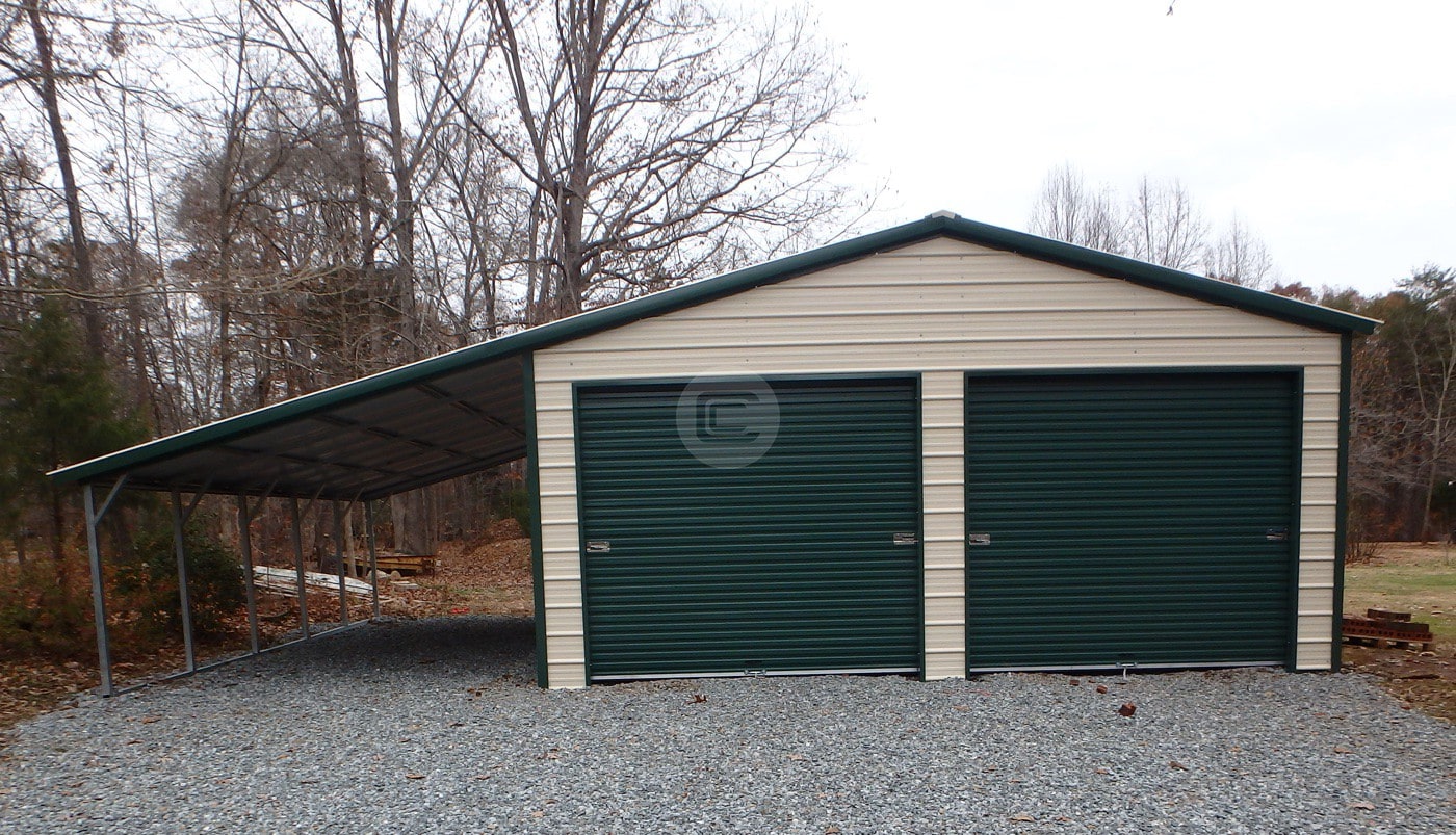 Vertical Roof Garage with 12w lean to