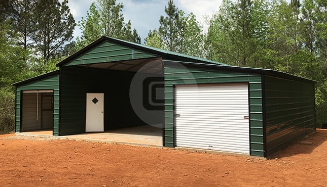 Raised Center Aisle Metal Barn 44×31