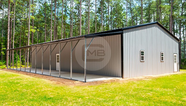 36x61x12 Three Car Garage With Lean To